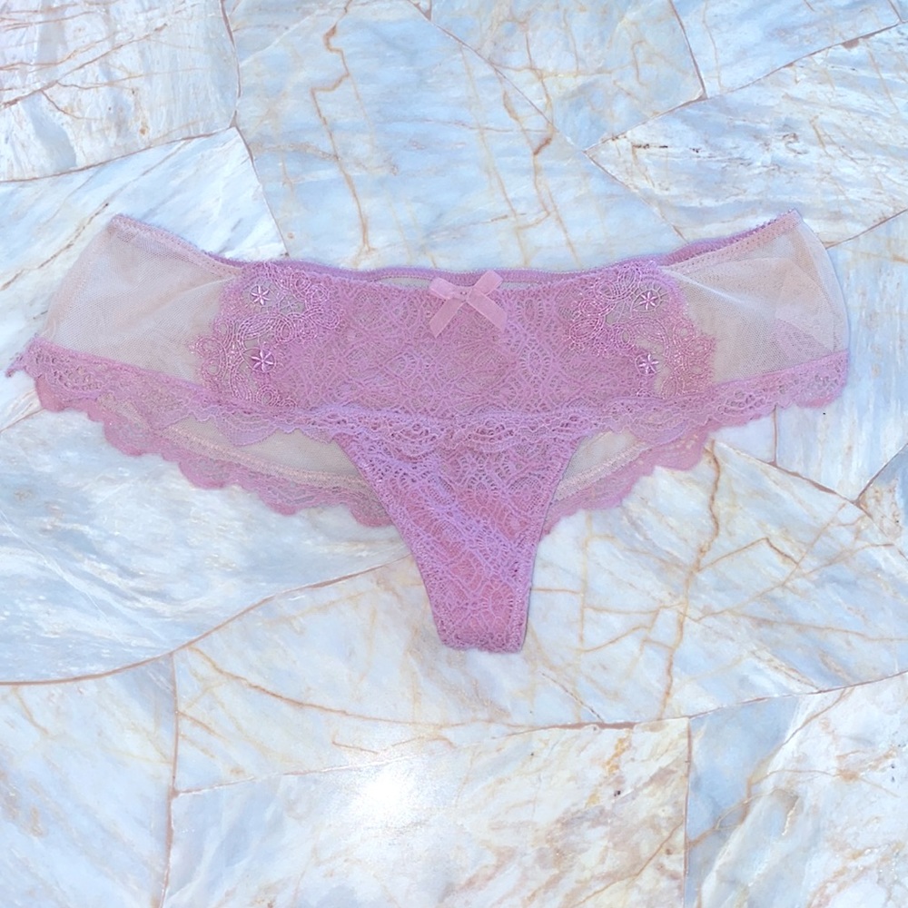 Victoria Secret Cheeky XSmall Panty Crisscross Satin Mesh w Lace Trim Bikini